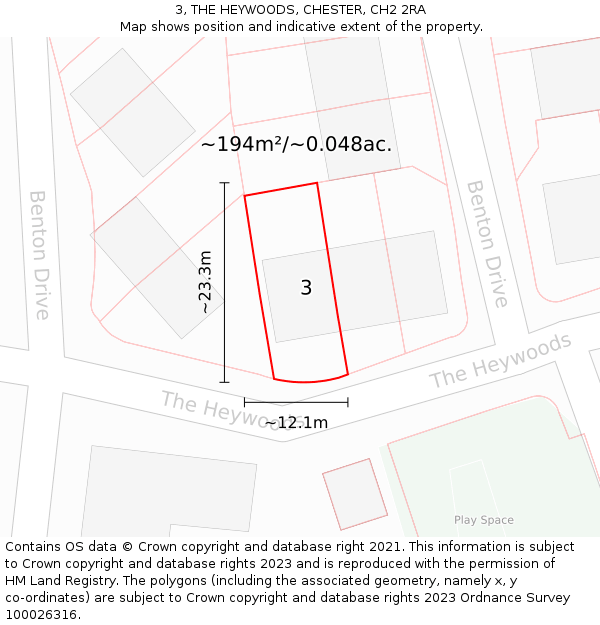 3, THE HEYWOODS, CHESTER, CH2 2RA: Plot and title map