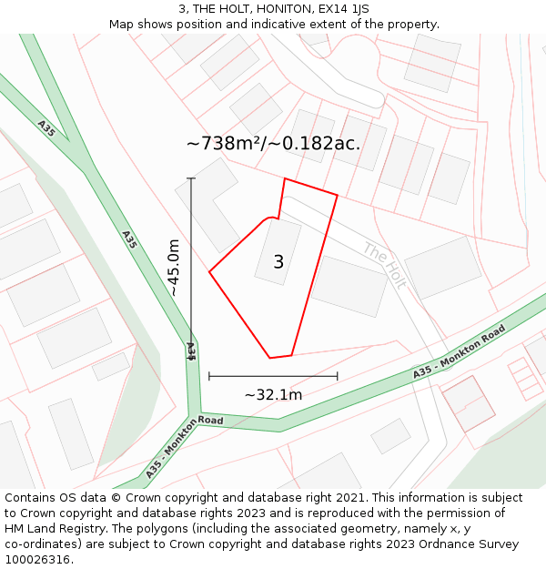 3, THE HOLT, HONITON, EX14 1JS: Plot and title map