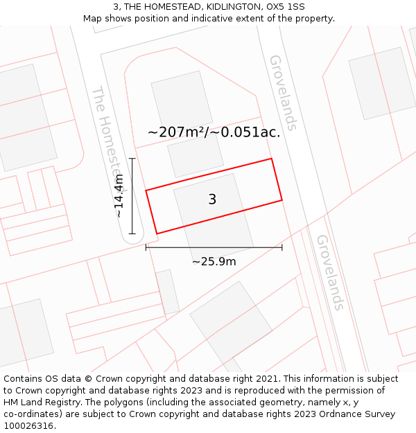 3, THE HOMESTEAD, KIDLINGTON, OX5 1SS: Plot and title map