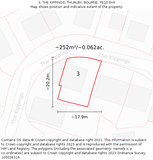 3, THE KIPPINGS, THURLBY, BOURNE, PE10 0HY: Plot and title map