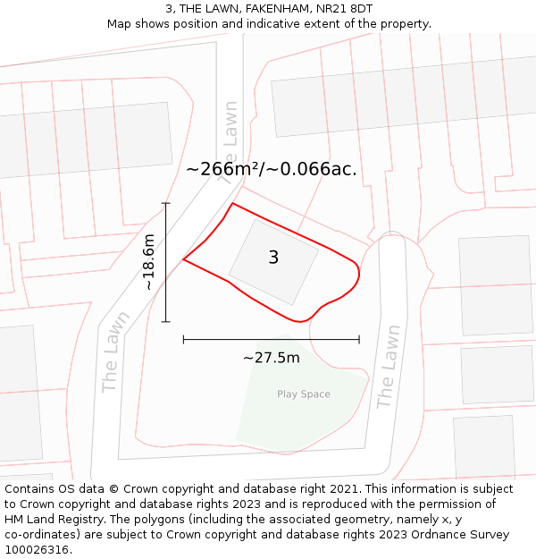 3, THE LAWN, FAKENHAM, NR21 8DT: Plot and title map