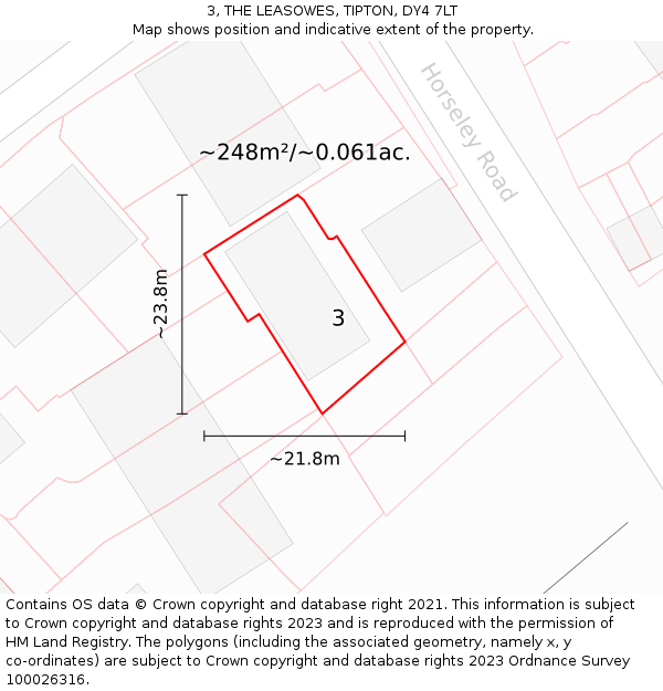 3, THE LEASOWES, TIPTON, DY4 7LT: Plot and title map