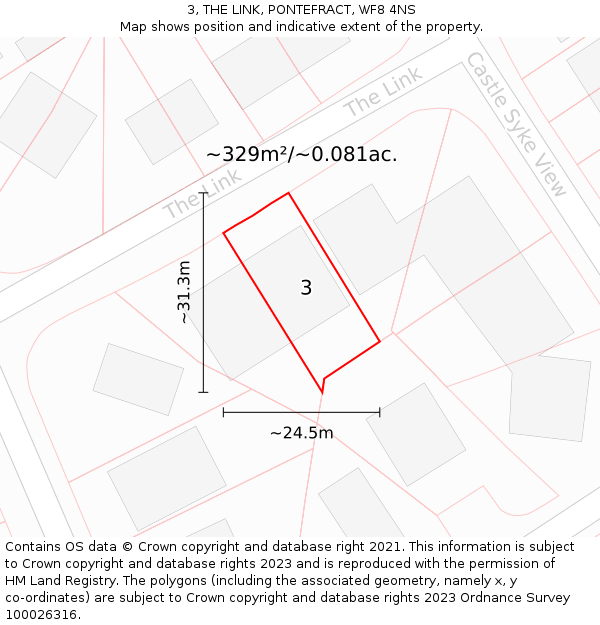 3, THE LINK, PONTEFRACT, WF8 4NS: Plot and title map