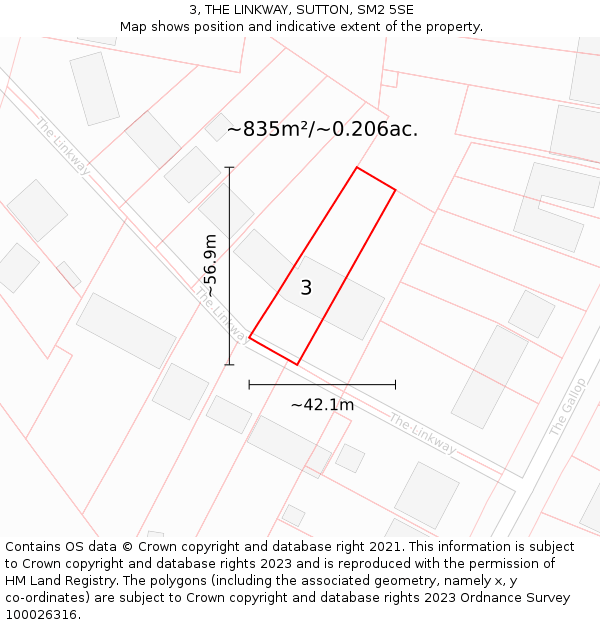 3, THE LINKWAY, SUTTON, SM2 5SE: Plot and title map