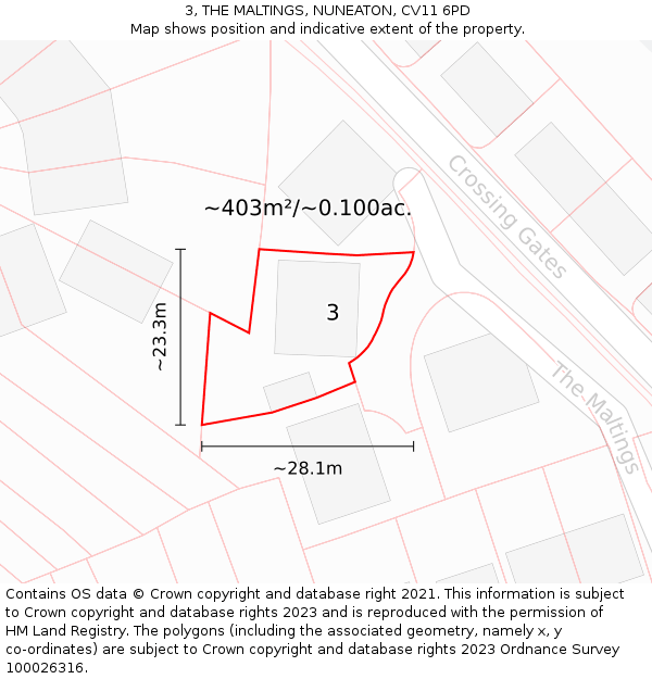 3, THE MALTINGS, NUNEATON, CV11 6PD: Plot and title map