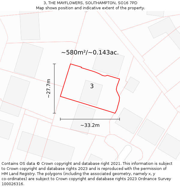 3, THE MAYFLOWERS, SOUTHAMPTON, SO16 7PD: Plot and title map