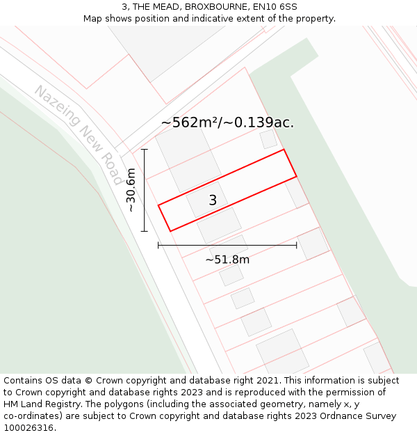 3, THE MEAD, BROXBOURNE, EN10 6SS: Plot and title map