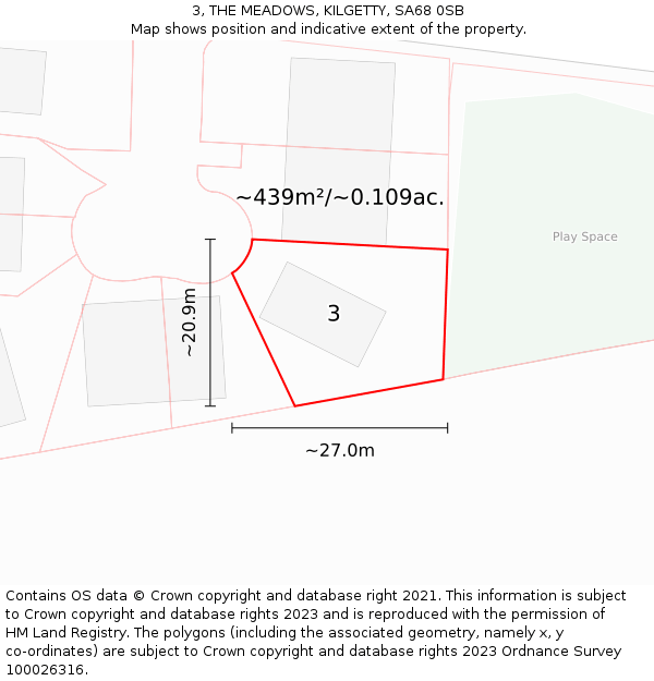 3, THE MEADOWS, KILGETTY, SA68 0SB: Plot and title map