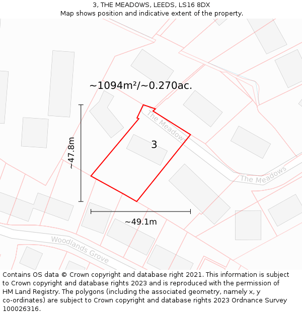 3, THE MEADOWS, LEEDS, LS16 8DX: Plot and title map