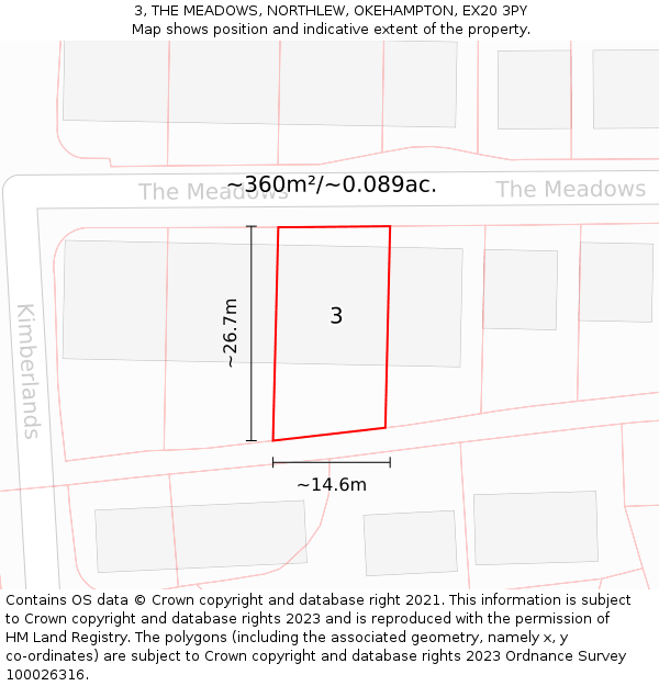 3, THE MEADOWS, NORTHLEW, OKEHAMPTON, EX20 3PY: Plot and title map
