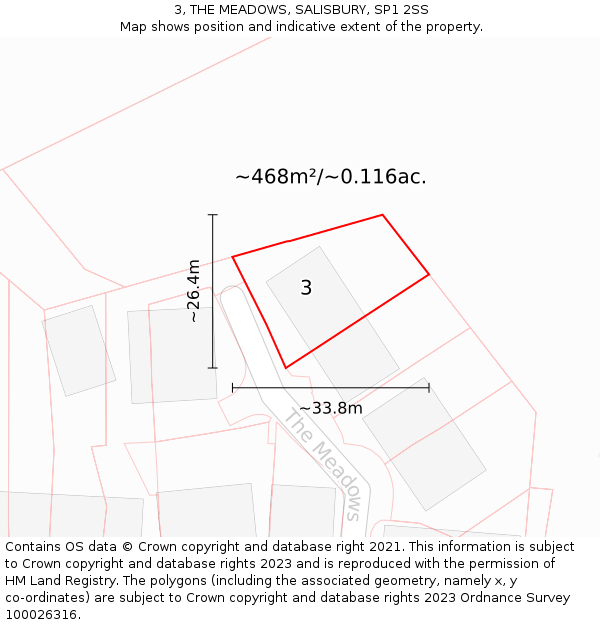 3, THE MEADOWS, SALISBURY, SP1 2SS: Plot and title map