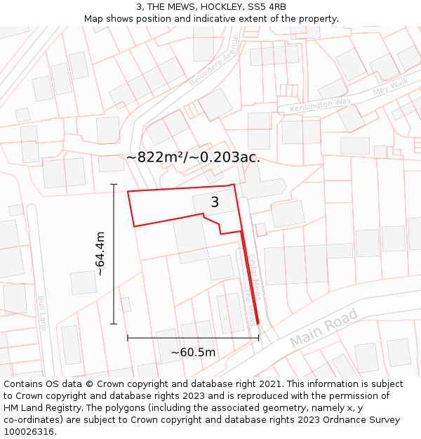 3, THE MEWS, HOCKLEY, SS5 4RB: Plot and title map