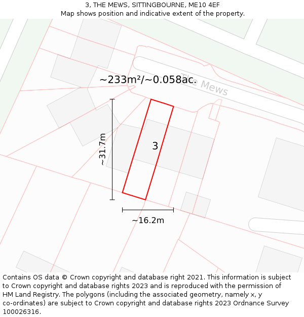 3, THE MEWS, SITTINGBOURNE, ME10 4EF: Plot and title map