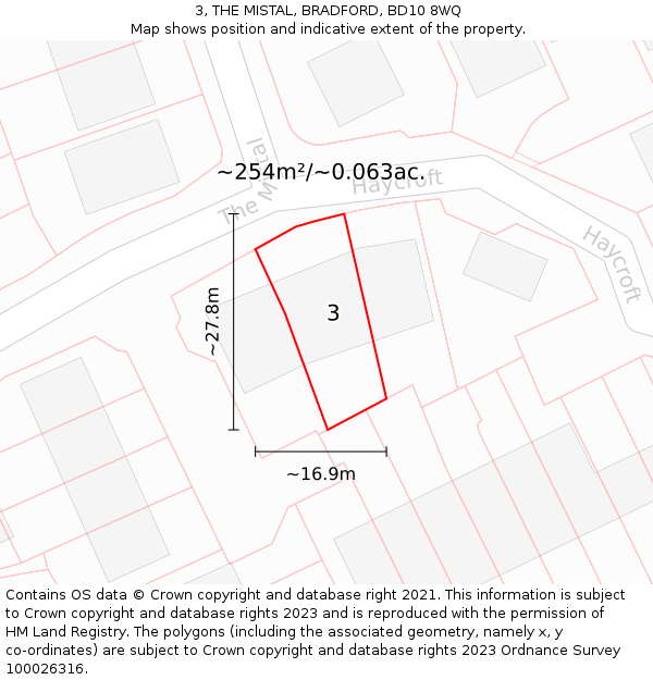 3, THE MISTAL, BRADFORD, BD10 8WQ: Plot and title map