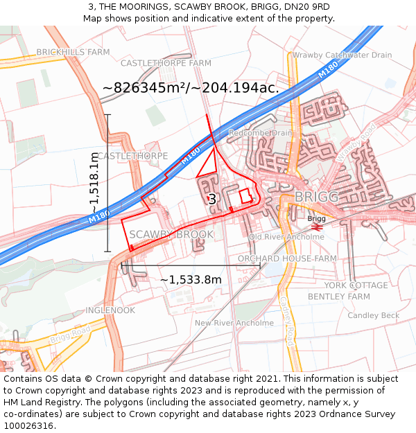 3, THE MOORINGS, SCAWBY BROOK, BRIGG, DN20 9RD: Plot and title map