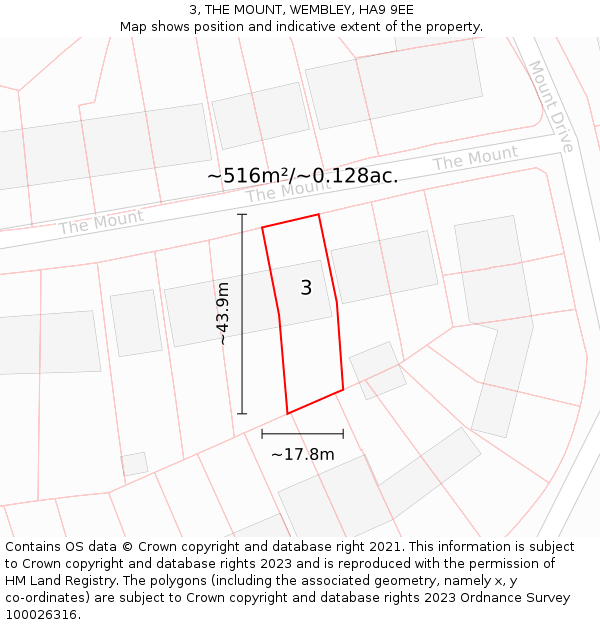 3, THE MOUNT, WEMBLEY, HA9 9EE: Plot and title map