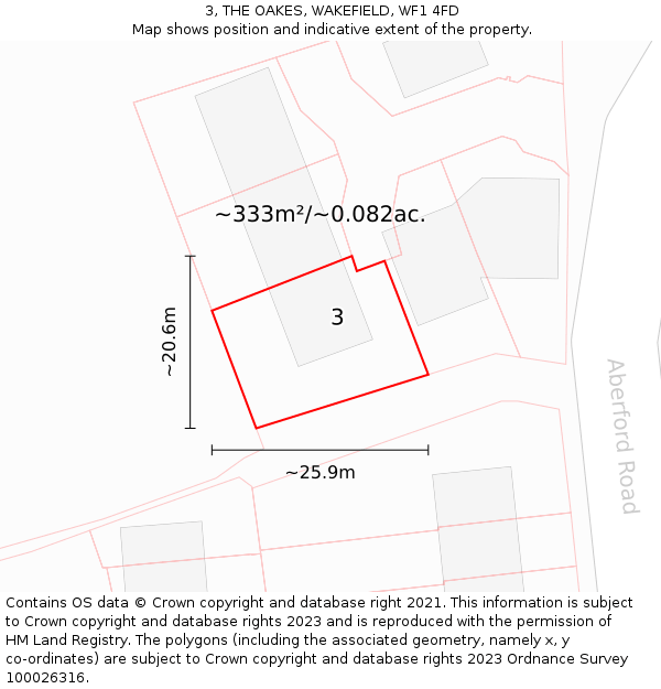 3, THE OAKES, WAKEFIELD, WF1 4FD: Plot and title map