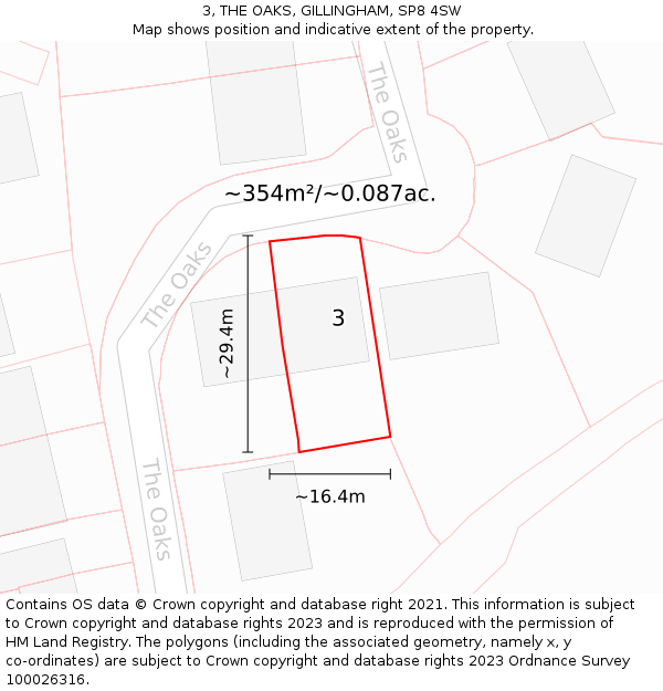 3, THE OAKS, GILLINGHAM, SP8 4SW: Plot and title map