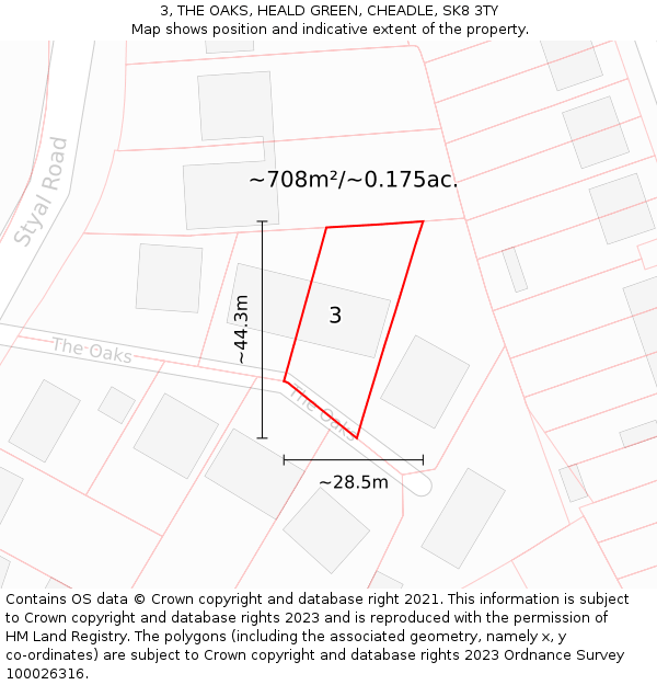 3, THE OAKS, HEALD GREEN, CHEADLE, SK8 3TY: Plot and title map