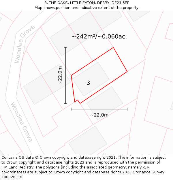 3, THE OAKS, LITTLE EATON, DERBY, DE21 5EP: Plot and title map