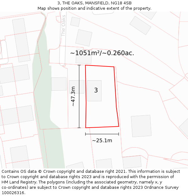 3, THE OAKS, MANSFIELD, NG18 4SB: Plot and title map