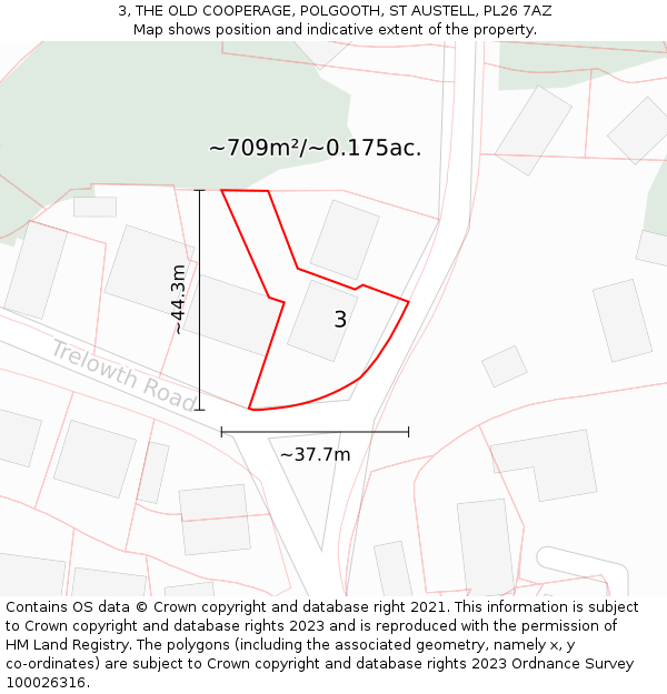 3, THE OLD COOPERAGE, POLGOOTH, ST AUSTELL, PL26 7AZ: Plot and title map