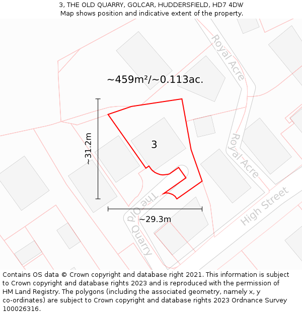 3, THE OLD QUARRY, GOLCAR, HUDDERSFIELD, HD7 4DW: Plot and title map