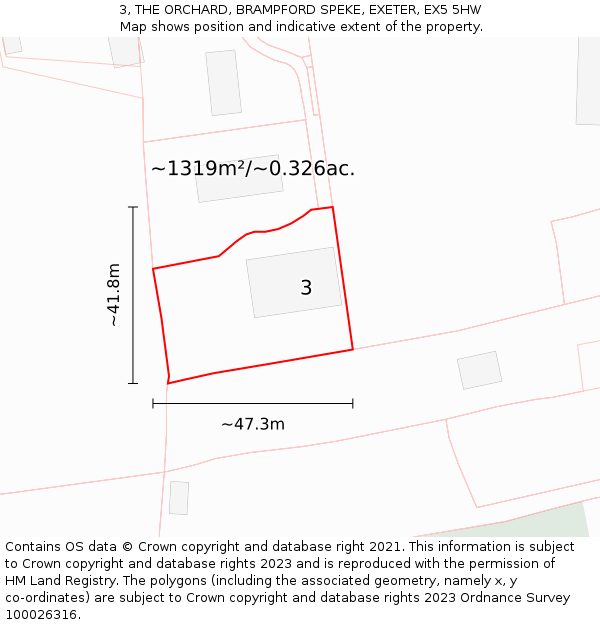 3, THE ORCHARD, BRAMPFORD SPEKE, EXETER, EX5 5HW: Plot and title map