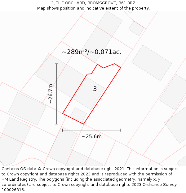 3, THE ORCHARD, BROMSGROVE, B61 8PZ: Plot and title map