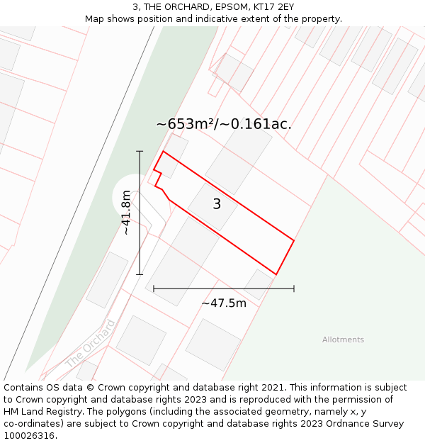 3, THE ORCHARD, EPSOM, KT17 2EY: Plot and title map