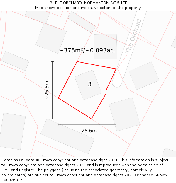 3, THE ORCHARD, NORMANTON, WF6 1EF: Plot and title map