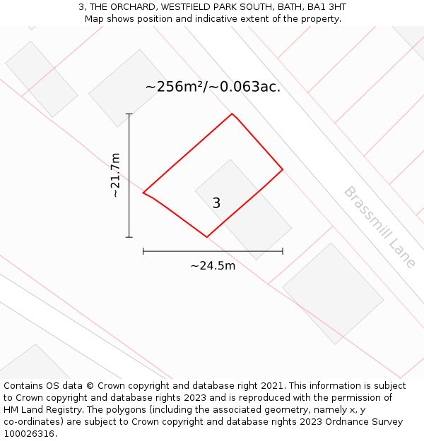 3, THE ORCHARD, WESTFIELD PARK SOUTH, BATH, BA1 3HT: Plot and title map