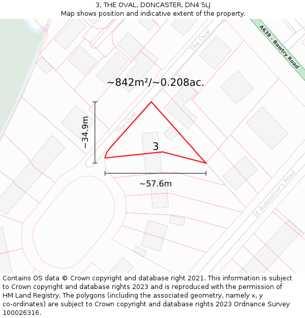 3, THE OVAL, DONCASTER, DN4 5LJ: Plot and title map