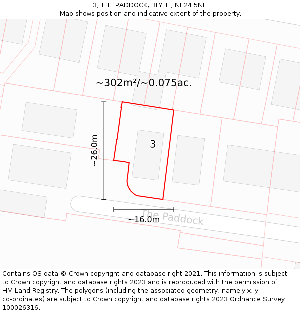 3, THE PADDOCK, BLYTH, NE24 5NH: Plot and title map