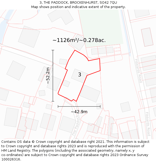 3, THE PADDOCK, BROCKENHURST, SO42 7QU: Plot and title map