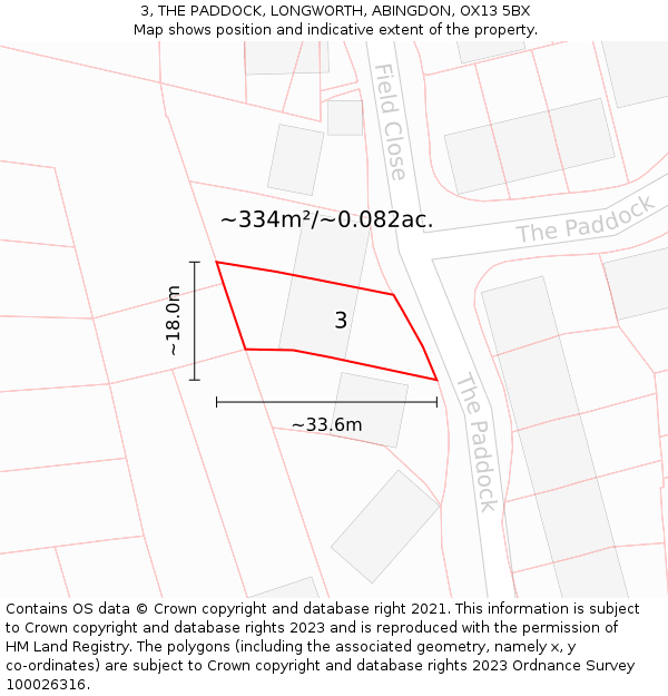 3, THE PADDOCK, LONGWORTH, ABINGDON, OX13 5BX: Plot and title map