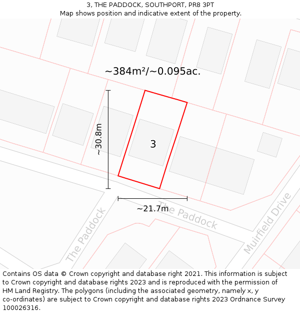 3, THE PADDOCK, SOUTHPORT, PR8 3PT: Plot and title map