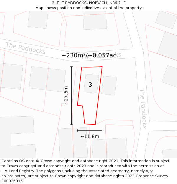 3, THE PADDOCKS, NORWICH, NR6 7HF: Plot and title map