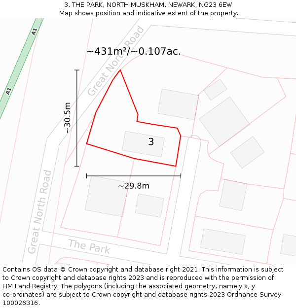 3, THE PARK, NORTH MUSKHAM, NEWARK, NG23 6EW: Plot and title map