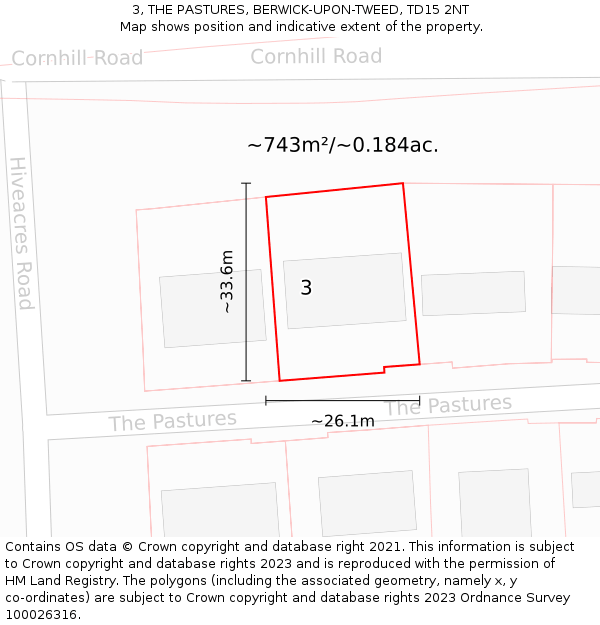 3, THE PASTURES, BERWICK-UPON-TWEED, TD15 2NT: Plot and title map