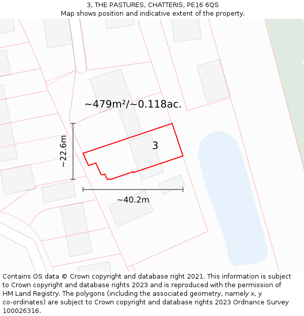 3, THE PASTURES, CHATTERIS, PE16 6QS: Plot and title map