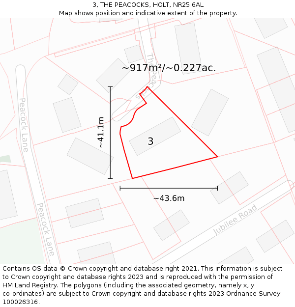 3, THE PEACOCKS, HOLT, NR25 6AL: Plot and title map