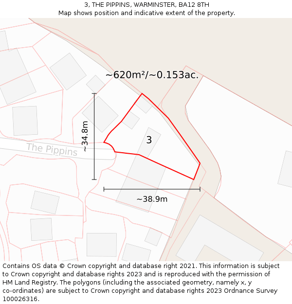 3, THE PIPPINS, WARMINSTER, BA12 8TH: Plot and title map