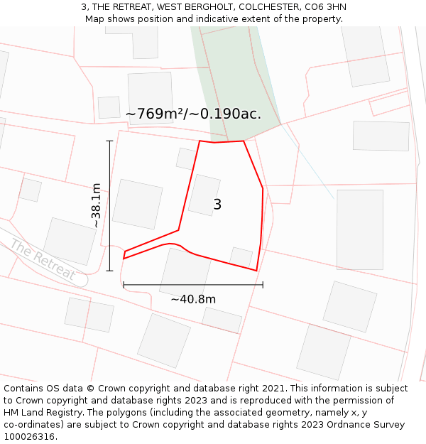 3, THE RETREAT, WEST BERGHOLT, COLCHESTER, CO6 3HN: Plot and title map