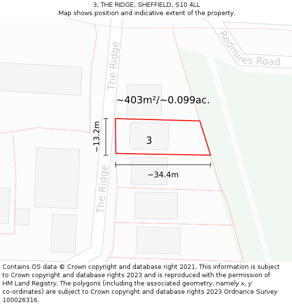 3, THE RIDGE, SHEFFIELD, S10 4LL: Plot and title map