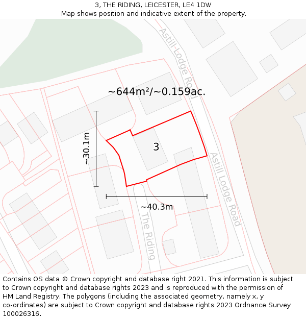3, THE RIDING, LEICESTER, LE4 1DW: Plot and title map