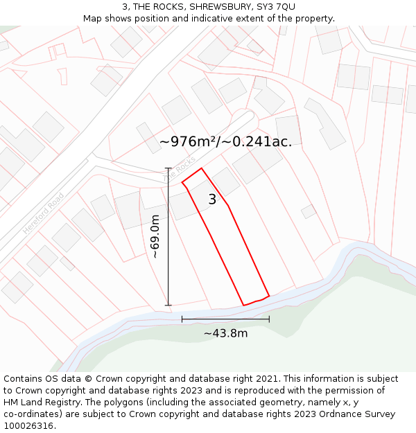 3, THE ROCKS, SHREWSBURY, SY3 7QU: Plot and title map