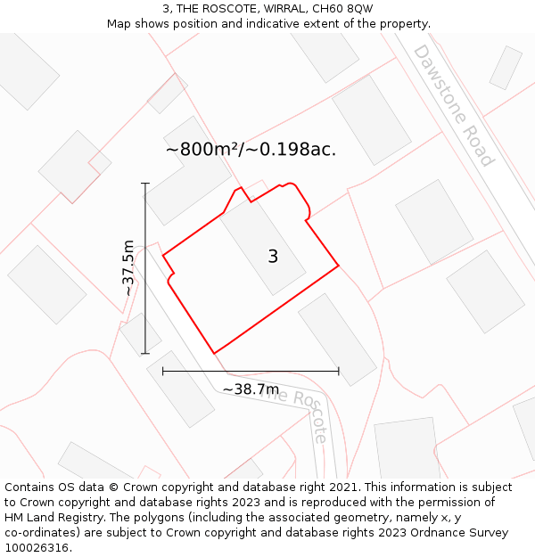 3, THE ROSCOTE, WIRRAL, CH60 8QW: Plot and title map