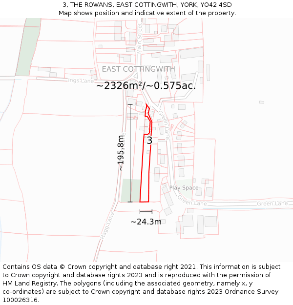 3, THE ROWANS, EAST COTTINGWITH, YORK, YO42 4SD: Plot and title map