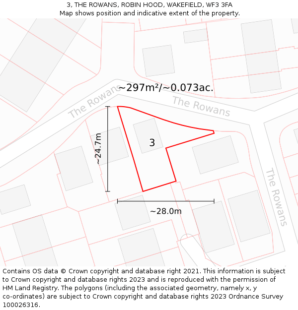3, THE ROWANS, ROBIN HOOD, WAKEFIELD, WF3 3FA: Plot and title map